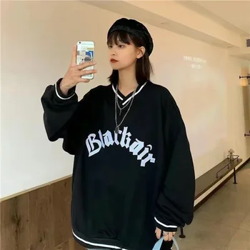 Ustvarjalne proti-vrat pulover ženske vrh Harajuku slog prevelik majica hoodie pulover, jakna retro college priložnostne žensk vrh