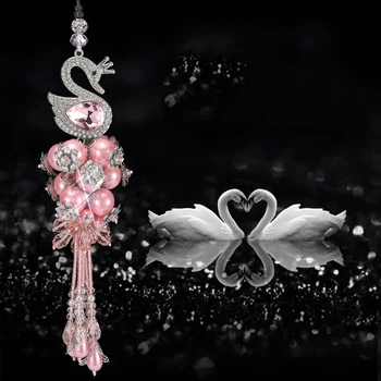 Luksuzni Diamond Srčkan Avto Dodatki, Dekleta, Ženske, Nosorogovo Swan Avto Ogledala Ornament Obesek Visi BlingBling Crystal