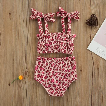 2pcs Baby Dekleta Poletje Oblačila, ki,Moda Priložnostne Leopard Suspender Vrhovi in Elastična Trikotnik Kratke Hlače za Otroke, Dekleta