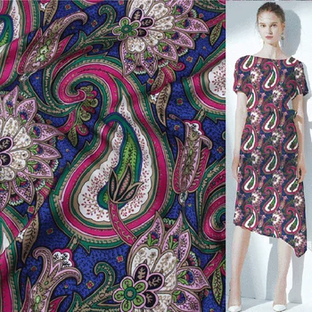 Vintage paisley in cvetlični motiv tiskanja čista svila keper svilene tkanine 15momme,STW130
