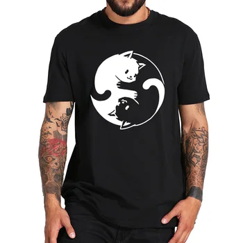 Taichi Mačka T-shirt Yinyang Kongfu Srčkan Grafično Oblikovanje Kratek Rokav Visoke Kakovosti Vrhovi Tee Darila EU Velikost Bombaž