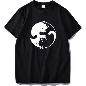Taichi Mačka T-shirt Yinyang Kongfu Srčkan Grafično Oblikovanje Kratek Rokav Visoke Kakovosti Vrhovi Tee Darila EU Velikost Bombaž