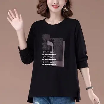 Bombaž Long Sleeve Majica s kratkimi rokavi ženske jeseni vsestranski T-shirt korejski svoboden velikosti baze majica s top moda