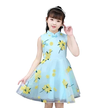 Dekleta Obleko Poletje Kitajski Slog Otrok Obleko Cheongsam Princesa Til Obleko Dekle Moda Obleke za Dekleta Od 10 12 Let