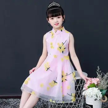 Dekleta Obleko Poletje Kitajski Slog Otrok Obleko Cheongsam Princesa Til Obleko Dekle Moda Obleke za Dekleta Od 10 12 Let