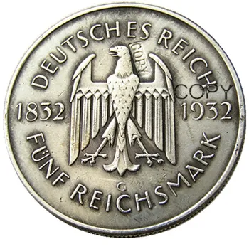 NEMČIJA 1932-G 5 reichsmark (stara nemška marka Silver Plated Kopija kovanca