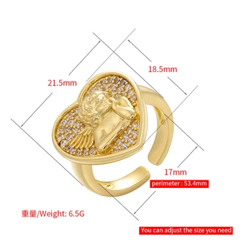 ZHUKOU NOVO Srce oblika Angel Kupid Obroč za ženske zlata Močen odpiranje Obroči Debela Zlata Vez Modni nakit trgovini VJ152