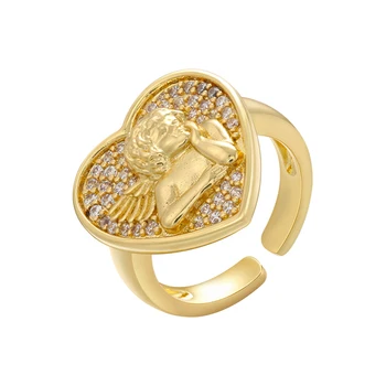 ZHUKOU NOVO Srce oblika Angel Kupid Obroč za ženske zlata Močen odpiranje Obroči Debela Zlata Vez Modni nakit trgovini VJ152