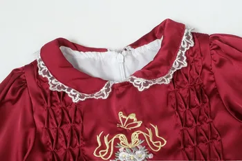 0-12Y Baby Dekle Jeseni Vina Burgundija rdeče Long Sleeve Vintage turški Žogo Obleke Princess Oblačenja za Dekleta Priložnostne Stranka Obleko