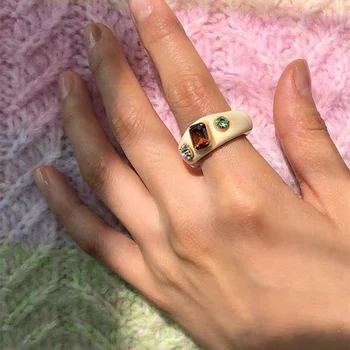 10pcs notranje 17 mm debelo korejski trendy Akril s kristalno Nosorogovo Obroči za Ženske, Dekleta Nakit prst obroči 2020winter