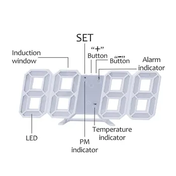 Sodobno Oblikovanje 3D Velika Stenska Ura LED Digitalna USB Elektronske Ure Na Steni Svetlobni Alarm Tabela Ura Desktop Domov Decorat