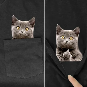 CLOOCL Živali T-Shirt Modne blagovne Znamke Poletje Žep Cat Natisnjeni T-shirt za Moške, za Ženske Srajce Hip Hop Vrhovi Smešno Bombaž Tees