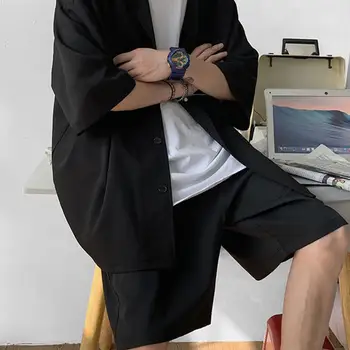 Korejski Stil za Moške Nastavite bo Ustrezala Moških Barva Ohlapne Design Dveh Kosov Trendy Moški Plašč, Hlače Obleko Poletje Prevelik Oblačila Človek