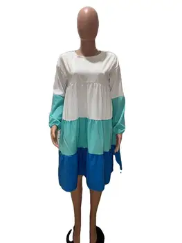 Zoctuo Barvni Mozaik Ženska Obleke z Dolgimi Rokavi O Vratu Na-line Naguban Midi Obleko Pomlad Modni Klub Stranka Priložnostne Klub Obleke