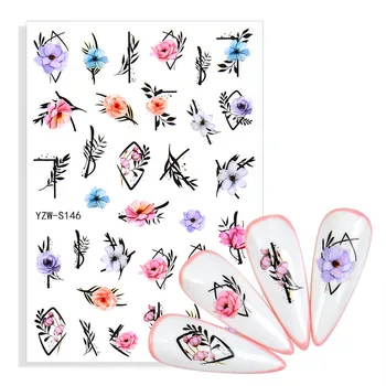 1 List 3D Cvetlični Nail Art samolepilne Nalepke Posušeno Cvetje Listov Manikura Dekoracijo Nasveti Nohte, Nalepke Orodja Debelo