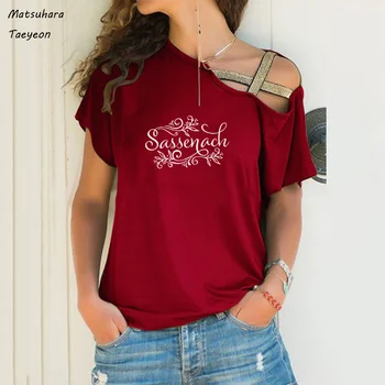 Sassenach Graphic T-shirt Moda Poletje Kratkimi Rokavi Ženske Majica Sexy Nezakonitih Skew Križ Povoj Plus Velikost S-5xl Majica