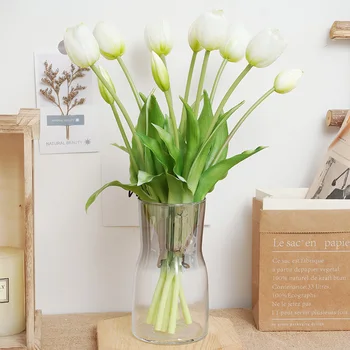 5pcs Visoko Kakovostnega Silikona Umetno Tulipani Cvetje Pravi Dotik Bela Luksuzni Ponaredek Cvet Stranka Poroka Doma Namizni Dekor Šopek