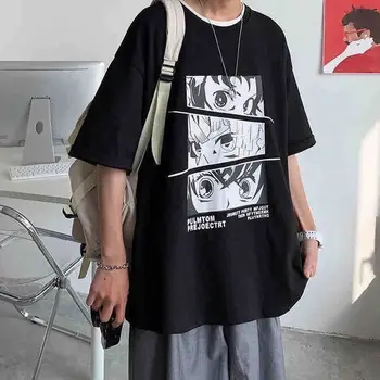 Modna moška kratka sleeved t-majice moške ženske anime tisk svoboden punk korejski t-shirt Harajuku študent goth vrhovi streetwear ljubitelje
