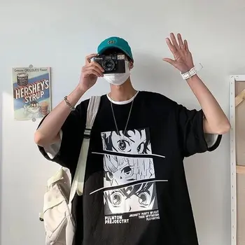 Modna moška kratka sleeved t-majice moške ženske anime tisk svoboden punk korejski t-shirt Harajuku študent goth vrhovi streetwear ljubitelje