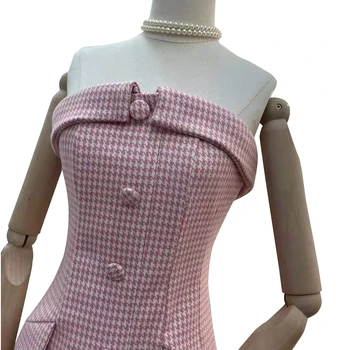TWOTWINSTYLE Kariran Pink Slim Obleko Za Ženske brez naramnic brez Rokavov Visoko Pasu Mini Obleke Ženska Moda Nova Oblačila 2021 Padec