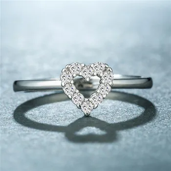 Srčkan Ljubezen Srce Oblika Ring Crystal Rosegold Fingure Obroči Fine Preprost Prstan Svate Nakit Za Ženske Velikosti 6-10