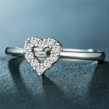 Srčkan Ljubezen Srce Oblika Ring Crystal Rosegold Fingure Obroči Fine Preprost Prstan Svate Nakit Za Ženske Velikosti 6-10
