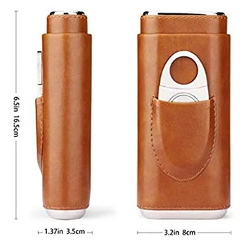Visoke Kakovosti 3-Prst Torbe Prenosni Cigar Polje Rjava Cigar Usnjena torbica s Cigaro Rezalnik