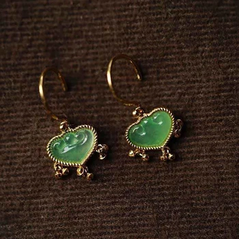 Prvotni načrt naravno sladko zelena chalcedony pobožne uhani retro lahka luksuzni čar ženske blagovne znamke srebrni nakit