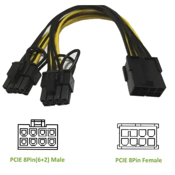 10pcs/veliko PCI-E PCIE 8p Ženski 2 Vrata Dvojno 8pin 6+2p Moški GPU Grafike, Video Kartice, Rudar Napajalni Kabel Podaljšek Kabla 18AWG Žice
