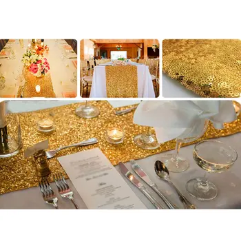 Prodaja: 30x180cm Sparkly Sequins Zlato ChampagneTable Tekačev Za Božič Poroke Formalno Stranko Namizni prt Dekorativni