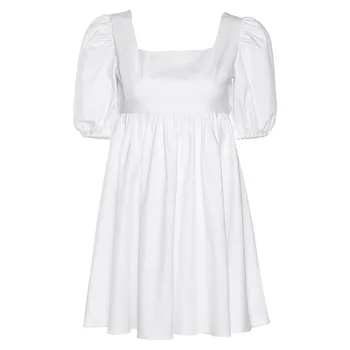 Poletje novo srčkan puff rokav ženska obleka bela backless povoj mini obleka