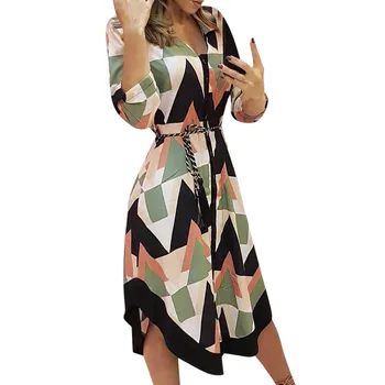 2021 Plus Velikost Ženske Women ' s Holiday Geometrijski Slog Tiskanja Obleka Ohlapno Priložnostne Haljo Obleko Oblikovalca Oblačil Taltas Grandes