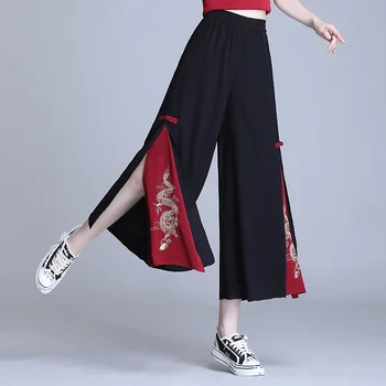 Novo Šifon Kitajski Slog Priložnostne Hlače Črne Svoboden Ženske Kung Fu Sopihanje 2021 Poletje Harajuku Letnik Pantalones Chinos De Mujer