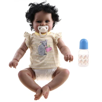 50 CM Mehko Telo Prilagodljiv Prerojeni Baby Dekle Maddie Črno Kožo African American Baby Handrooted Lase s Steklenico in Cucla