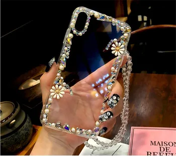 Moda Bling Nosorogovo Kristalno Diamond Pearl Cvet Mehko Telefon Primeru Za Xiaomi mi Opomba 10 Pro 6 8 9 A2 Lite SE 5X 6X MAX 2 3