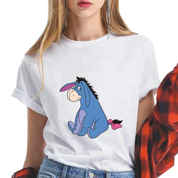 Eeyore Natisnjeni T-majice Ženska Disney Risanke Winnie The Pooh Prevelik Kawaii Ohlapne majice za Dekleta O-vratu Estetska Oblačila