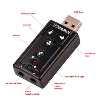 Virtualni 7.1 USB Avdio Zunanjo USB Zvočno Kartico Adapter 2.0 In Mikrofon Zvočnik, Audio Slušalke Mikrofon Računalniške Opreme