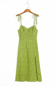 Moda poletni obleki ženske brez rokavov elegantna počitnice backless plaži cvjetnim tiskanja oblog, split zelena midi obleko femme vestidos