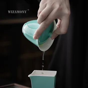 WIZAMONY Reliefni Xiangyun Skledo Ročno Shadow Carving Čaj Skledo Ustvarjalne Iris Modra Kung Fu Čaj, Set za Prilagajanje