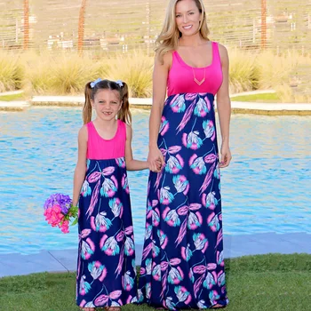 2021 Poletje Družino Maching, Mama In Me Dolgo Maxi Obleke Za Ženske Cvetlični Seksi Črna Plaža Obleko Mamica Dojenčka Dekleta Mati Hči