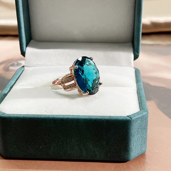 Cellacity Klasičnih 925 sterling srebrni prstan za ženske z ovalne oblike, modre barve dragih kamnov rose gold barvi svate darilo