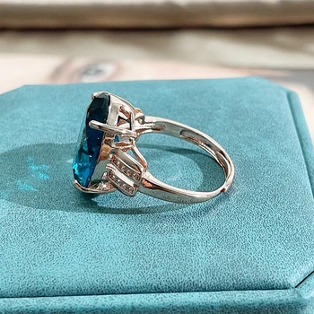 Cellacity Klasičnih 925 sterling srebrni prstan za ženske z ovalne oblike, modre barve dragih kamnov rose gold barvi svate darilo