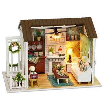 DIY Lutka Hiša Leseno Pohištvo Diy Hiša Miniaturni Polje 3D Miniaturas Lutke Kompleti za Opremo Doma Kreativna Božična Darila