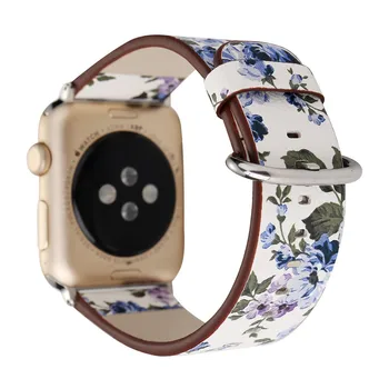 PU Cvetlični Vzorec Usnjeni Trak za Apple Watch Band SE 38 mm 42mm 40 mm 44 Ženske, Modno Zapestnico za iWatch Serije 6 5 4 3 2