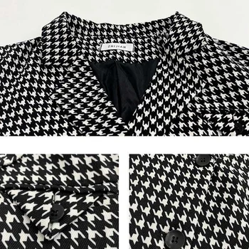 Jopiči za Ženske Houndstooth Outwear Zarezo High Street Design Pomlad Black Odrezana Elegantno Estetske Vse-tekmo Lady Elegantna Oblačila