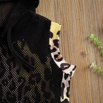 2-7 Let Dekle\u2019s Poletje Tri Delni Komplet Modni Leopard Suspender Vrhovi, Očesa pulover s kapuco in Kratke Hlače
