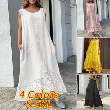 Ženske'Summer Sundress 2021 VONDA Elegantno Midi Dress Vintage Čipke Mozaik Asimetrične Stranka Obleko Bohemian Vestidos