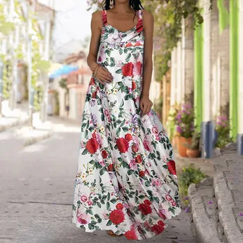 5size Moda Natisnjeni Maxi Obleko Žensk Pomlad Sundress 2021 Priložnostne Tassel Puff Rokav Dolgo Vestidos Ženska V Vratu Robe