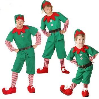 Nova Dekleta Božič Elf Obleka Fant Halloween Kostum Nastavite Božiček Kostum, Otroci, Odrasli, Družine Zeleni Škrat Oblačila Sklop