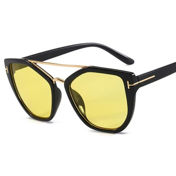 Črna Sončna Očala Goggle Ženske Modni Mačka Oči, Rumene Odtenke Sončna Očala Gospa Moda T Očala Priljubljen Trend Očala
